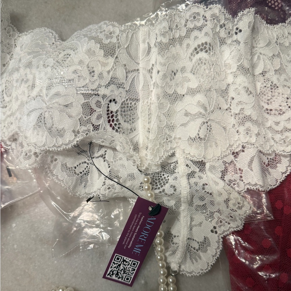 Elegant AdoreMe White Lace Lingerie boy short thong panty medium NWT Adore Me
